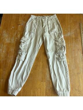 Cargo Jogger Pants Utility Streetwear Beige American Bazi Sz S Fits Like 26X27